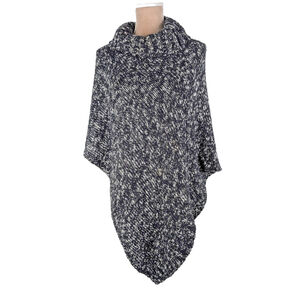 EILEEN FISHER Funnel Neck Poncho Sweater Marled Cotton Knit Classic Staple